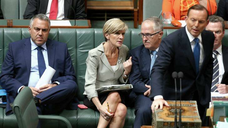 In the running: Julie Bishop and Malcolm Turnbull are both being "actively considered" as replacements.  Photo: Alex Ellinghausen