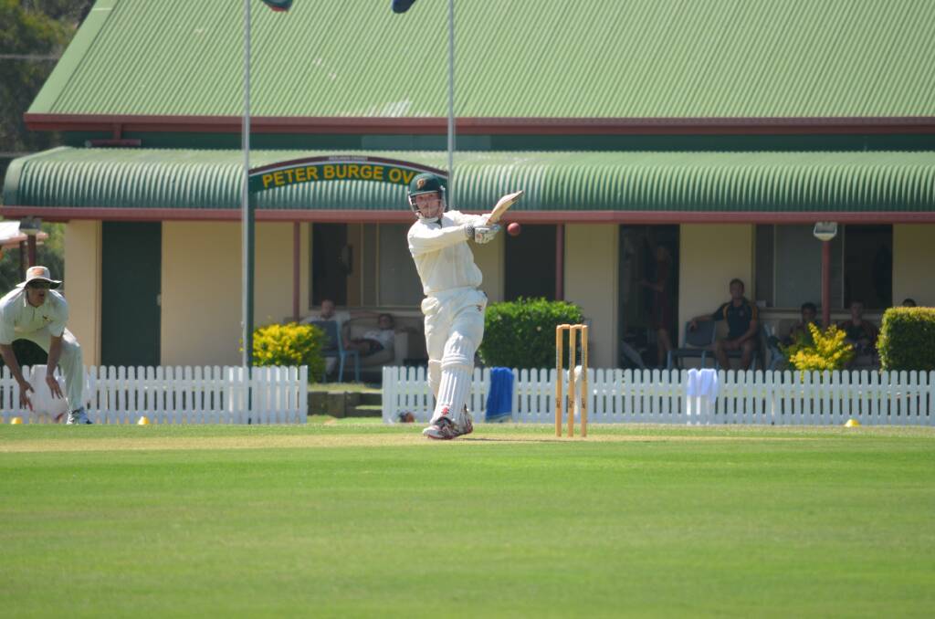 Redlands 1st grade player James Peirson in action last Saturday. James top scored with 81 runs as Redlands scored 361. Photo by Suzanne Stimpson