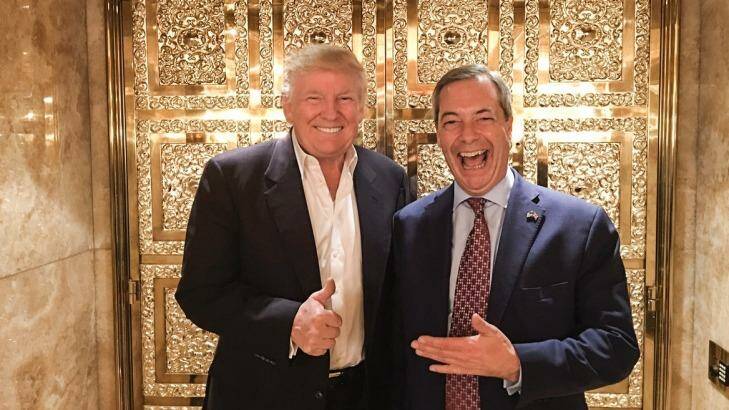 Donald Trump and Nigel Farage: sidestepping protocol, Trump recommended his buddy as UK ambassador to Washington. Photo: Twitter @Nigel_Farage