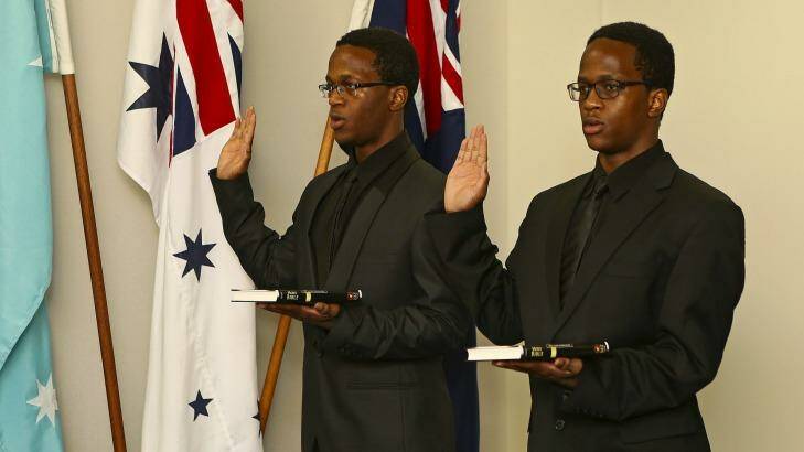Enlistment Ceremony of Zimbabwean identical twins Allen and Allan Dube. Photo: Brenton Kwaterski, ADF
