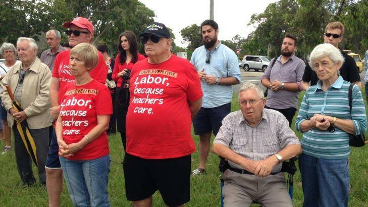Labor supporters gather outside Eventide Nursing Home where Opposition Leader Annastacia Palaszczuk spoke on Wednesday. Photo: Tony Moore