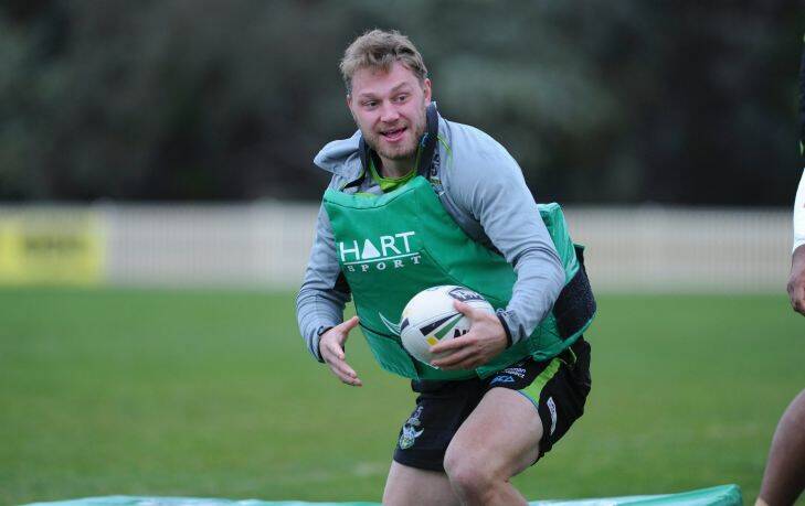 Sport. Canberra Raiders training at their Bruce HQ. Elliott Whitehead. June17th 2016 The Canberra Times photograph by Graham Tidy.
