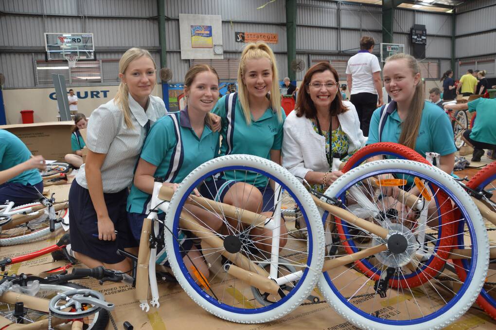 All smiles at the Happiness Cycle are (from left) Carley Amos, Emma Pearce, Amy Dorrington, Cr Julie Talty and Georgia Reeves.