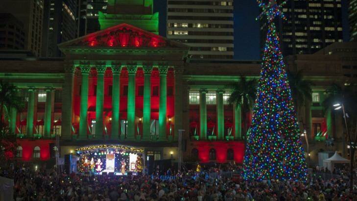 Christmas comes to Brisbane with the lighting of the solar-powered tree with 16,000 lights. Thousands turned out for the celebration. Photo: Robert Shakespeare