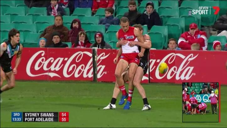 Jay Schulz laid this tackle on Ted Richards. Photo: Channel Seven