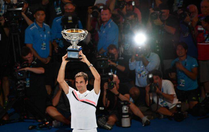2018 Australian Open men's final on Rod Laver arena. Roger Federer defeats Marin Cilic. 28th January 2018 Fairfax Media The Age news Picture by Joe Armao
