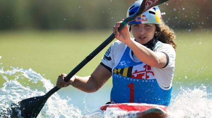 Determined: Jessica Fox in action at the Penrith Whitewater Stadium. Photo: Wolter Peeters