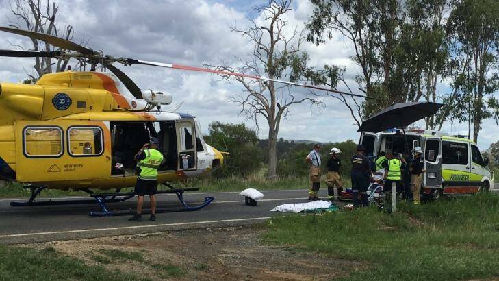 A 70-year-old man was placed on life support in hospital after being airlifted from a motorbike crash at Coulson near Boonah. Photo: RACQ LifeFlight Rescue