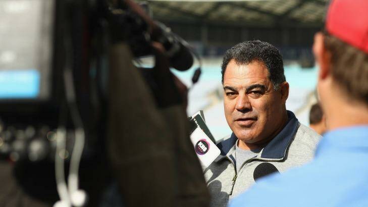 Mal Meninga speaks to the media during the Blues' captain's run at ANZ Stadium. Photo: Mark Kolbe