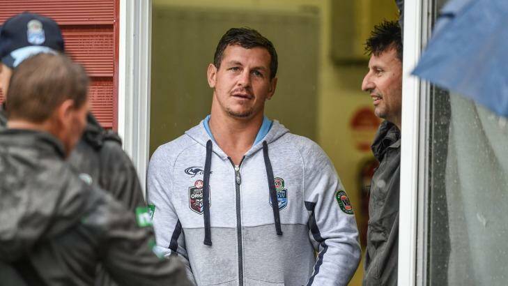 Back in the fold: Greg Bird joins Laurie Daley and his former Blues teammates at their Coffs Harbour training base. Photo: Brendan Esposito