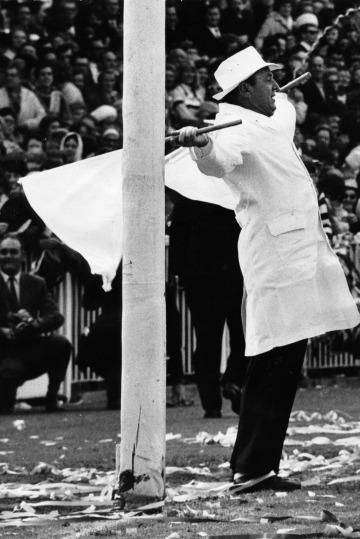 Fashions change, but not the importance of converting opportunities. Hard Stevens officiates at the 1966 grand final. Photo: The Age