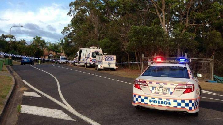 Officers at the scene of a Gold Coast police shooting on Monday night. Photo: Aislin Kruikelis/Nine News