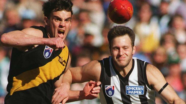 Tigers of old: The Richmond jumper (left) in 1995. Photo: Jack Atley