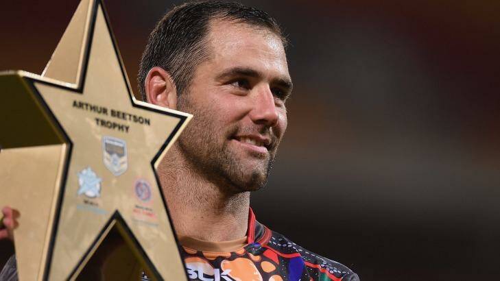 BRISBANE, AUSTRALIA - FEBRUARY 13:  Cameron Smith of the World All Stars holds the Arthur Beetson trophy after the NRL match between the Indigenous All-Stars and the World All-Stars at Suncorp Stadium on February 13, 2016 in Brisbane, Australia.  (Photo by Matt Roberts/Getty Images) Photo: Matt Roberts