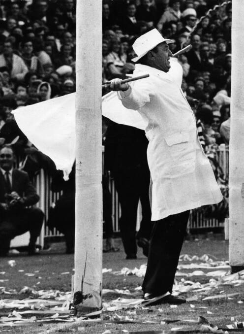 Fashions change, but not the importance of converting opportunities. Hard Stevens officiates at the 1966 grand final. Photo: The Age