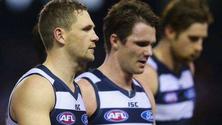 Dangerwood: Joel Selwood and Patrick Dangerfield's efforts were not enough to get the Cats over the line. Photo: Michael Dodge