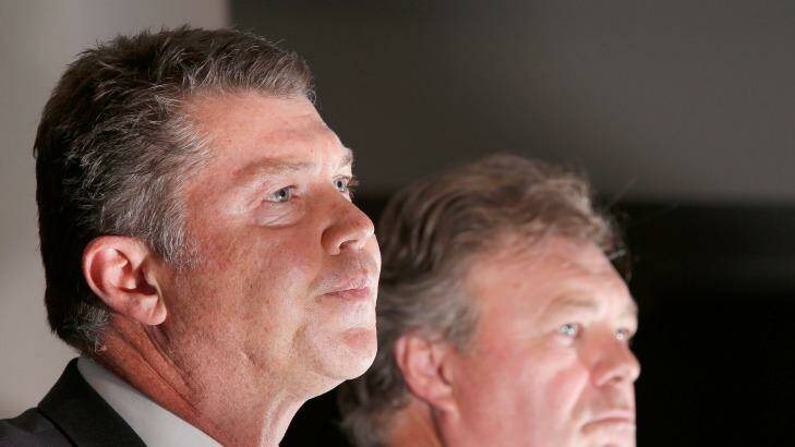 CEO Gary Pert and Director of Football Neil Balme address the media at Westpac Centre. Photo: Darrian Traynor