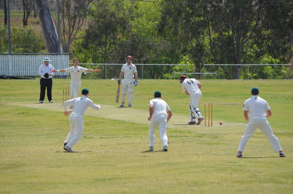 Redlands 1st grade bowler Michael Herdman is action as he captures one of his five wickets for the day against Ipswich Logan. Photo by Sue Stimpson