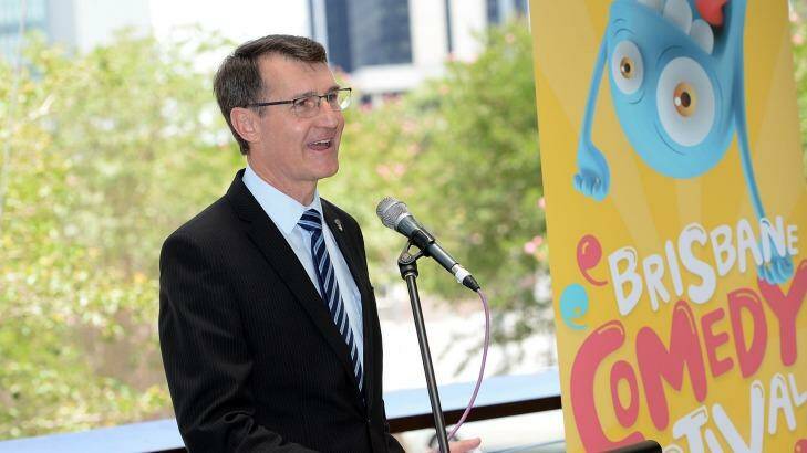 Brisbane Lord Mayor Graham Quirk speaks at the Brisbane Comedy Festival launch. Photo: Bradley Kanaris