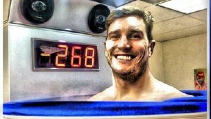 Canberra boxer Steve Lovett in a cryotherapy chamber.  Photo: Supplied