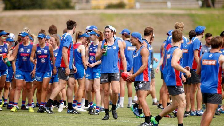 The Bulldogs' men and women train together on Tuesday. Photo: Wayne Taylor