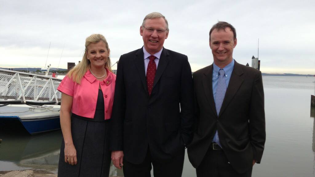 Redand councillor Craig Ogilvie, right, with the then deputy premier Jeff Seeney and mayor Karen Williams in 2013 when Toondah Harbour was announced as a state priority development area. PHOTO: Chris McCormack