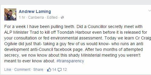 Laming accuses councillor of secret Toondah meeting 
