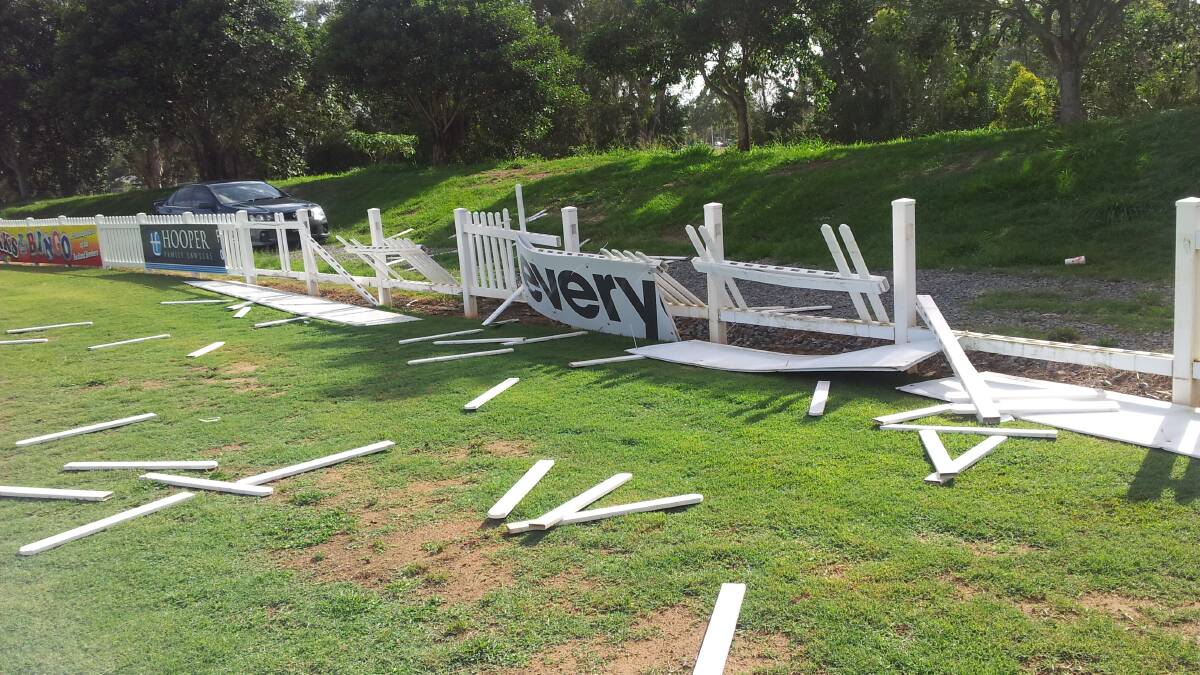 The damaged fence, which cost the club $30,000 a year ago. 