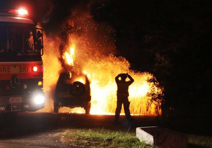 April 22 - Emergency services attend a car fire