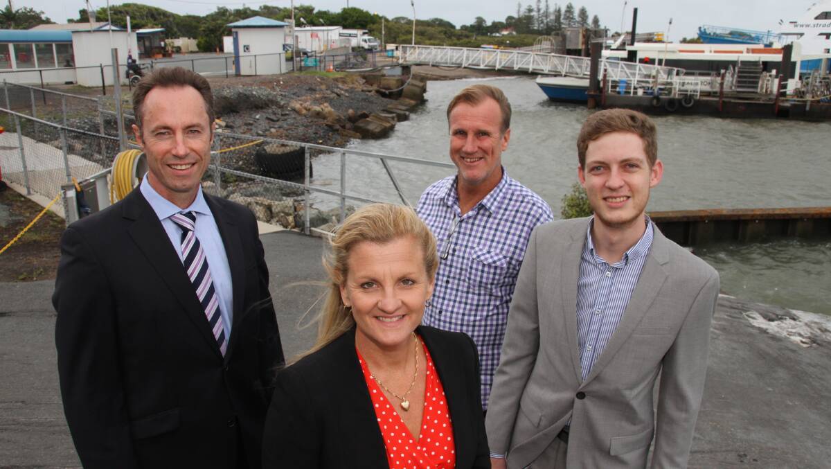 Ormiston College principal Brett Webster, Redland City Mayor Karen Williams, Redland City Chamber of Commerce President Garry Hargrave and Jordan Duffy from Buckham and Duffy Consultants at Toondah Harbour, where the Walker Group hopes to overhaul the ferry terminal.
Photo by Chris McCormack