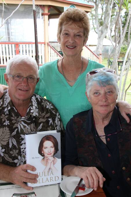 Keith Stebbins, Ann Wright, with Marg Anderson all from Coochiemudlo Island at the book launch. PHOTO: Chris McCormack