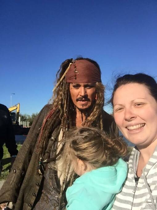 Actor Johnny Depp took time out of his busy schedule to say 'Hi' to Alex Hills mum Kaylynn Ludwig and her daughter Chelsea at Raby Bay. PHOTO: Kaylynn LUDWIG  