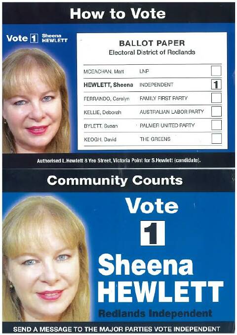 Independent candidate Sheena Hewlett's two How to Vote cards