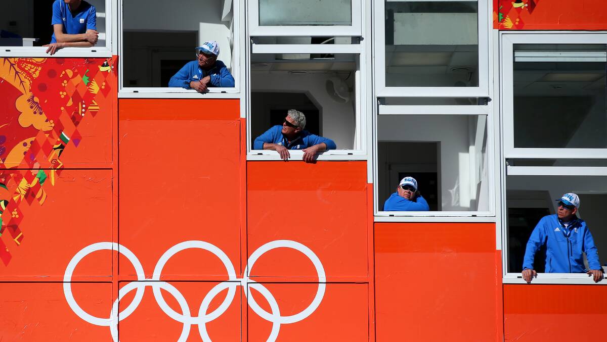 Judges look on during the Nordic Combined Individual Gundersen Normal Hill and 10km Cross Country on day 5 of the Sochi 2014 Winter Olympics at the RusSki Gorki Ski Jumping Center on February 12, 2014 in Sochi, Russia. Photo: GETTY IMAGES