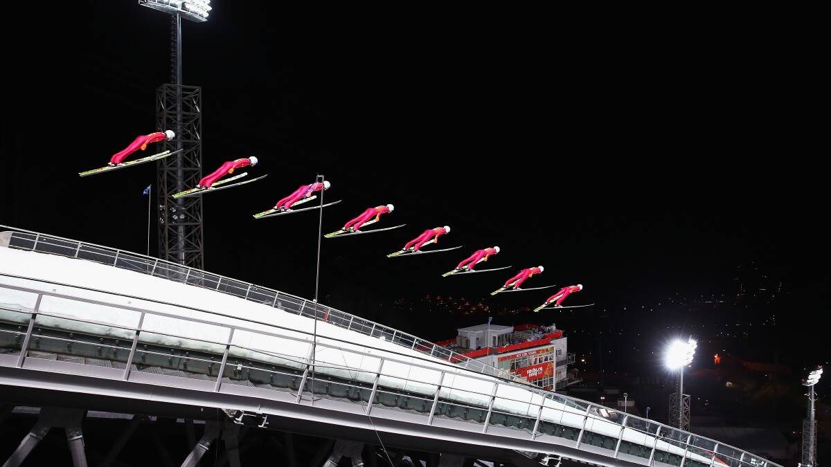  Dawid Kubacki of Poland jumps during Men's Large Hill Ski Jumping Official Training at RusSki Ski Jumping Centre on day five of the Sochi 2014 Winter Olympics on February 12, 2014 in Sochi, Russia. Photo: GETTY IMAGES