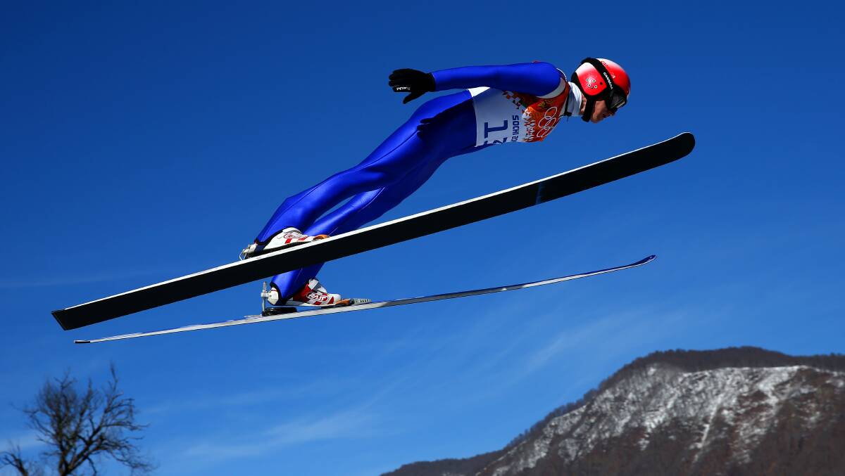 Pavel Churavy of the Czech Republic competes in a trial jump during the Nordic Combined Individual Gundersen Normal Hill and 10km Cross Country on day 5 of the Sochi 2014 Winter Olympics at the RusSki Gorki Ski Jumping Center on February 12, 2014 in Sochi, Russia. Photo: GETTY IMAGES