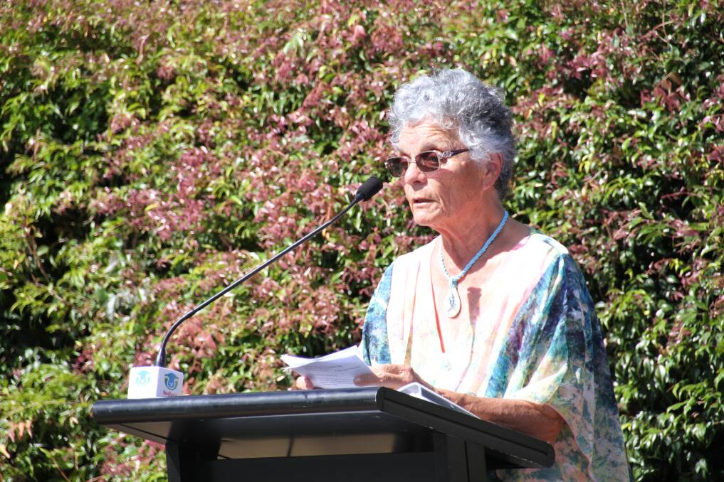 RAAF Freedom of Entry to Redland City: Quandamooka Elder Aunty Joan Hendriks gives the Welcome to Country. Photo by Chris McCormack