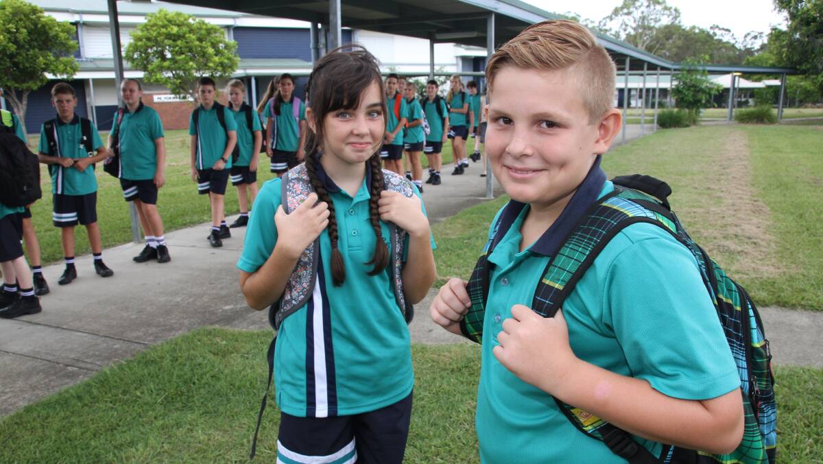High school now begins in year 7 in Queensland and Victoria Point State High School students Brieane Rota, left, and Ben Warren are among the year 7 students starting high school for the first time in the Sunshine State. Photo by Chris McCormack