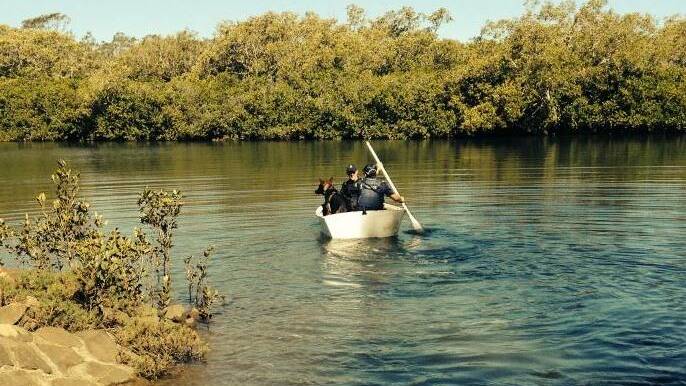 Police borrowed a rowboat to track down a suspect at Tingalpa Creek last week.