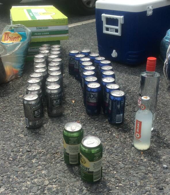 Some of the alcohol seized by police at Dunwich as school students arrive for the Spring holidays 