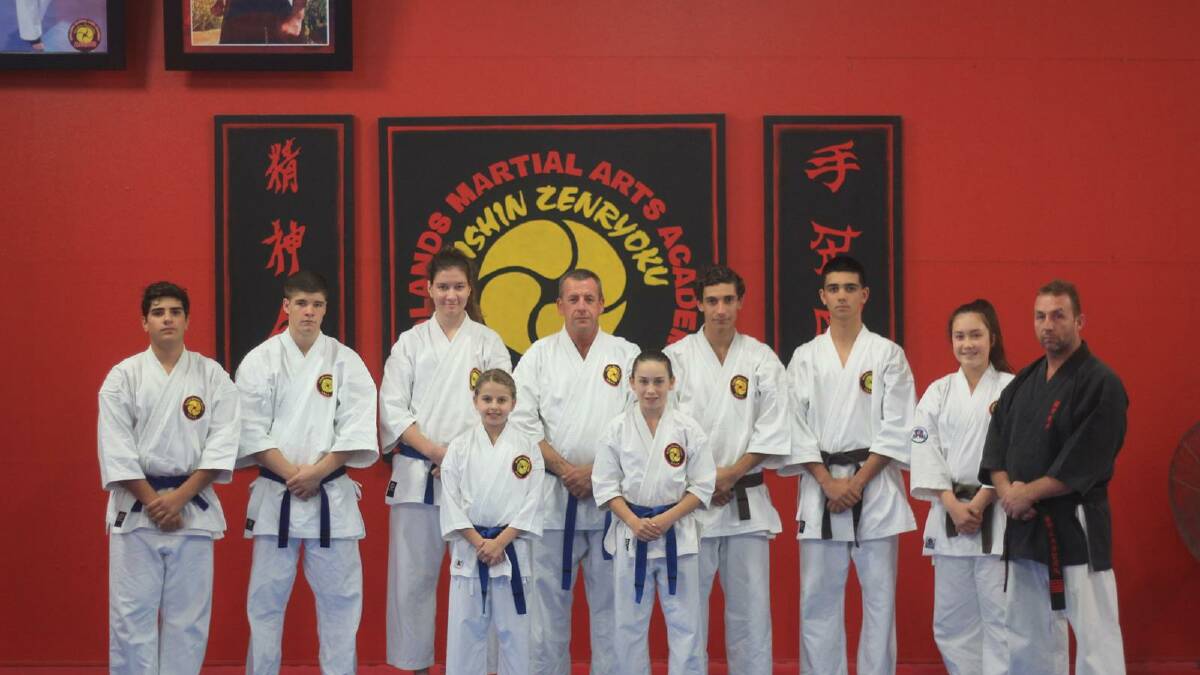 Redlands Martial Arts Academy Back students to compete in the US: (Back row from left)- Jacob Soner, Josh Wiltshire, Nikolina Saponja, Tony Taylor, Gabe Soner, Raushan Lala, Jasmine Mathias and Shihan Shane Degney  (Front row from left)  Rachel Taylor and Bethany Morris.