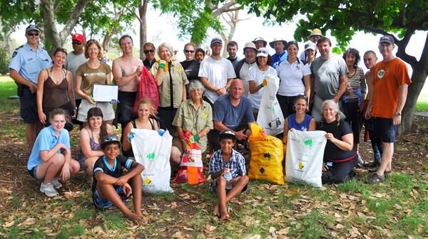 Volunteers helped to clean the foreshore and the waters at Amity Point on North Stradbroke Island on Sunday.