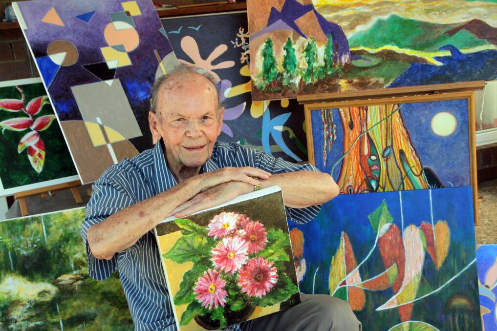 OCTOBER: Jindrich (Henry) Degen with some of his paintings that will be exhibited at Yurara Art Gallery. Photo by Chris McCormack