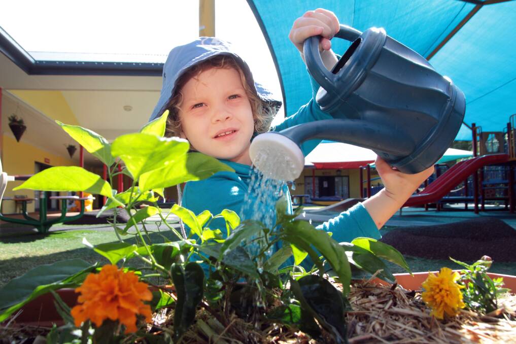 JULY: Grace Scurry, 4 of Redland Bay waters the plants in the garden at the Redland Bay Early Education centre. Photo by Chris McCormack