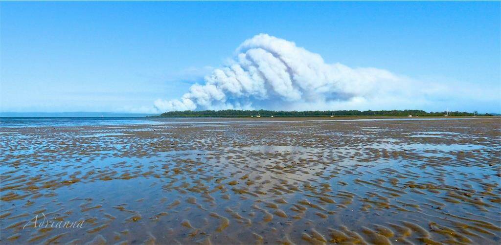 The fire as seen from Point Halloran this morning. Bay island residents have been warned to prepare. 