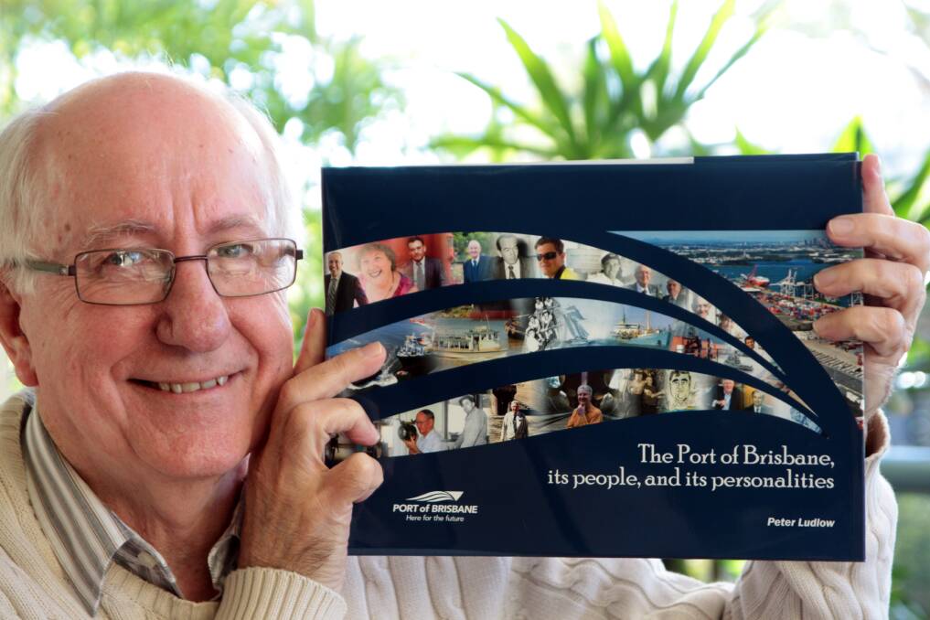 JUNE: Peter Ludlow with his new book on the Port of Brisbane . Photo by Chris McCormack