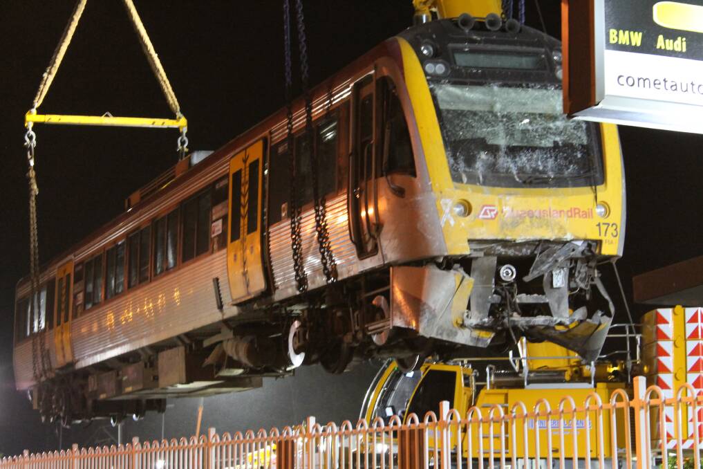 JANUARY: A Queensland Rail train slams into Cleveland train station on January 31. Photo: Brian Hurst 