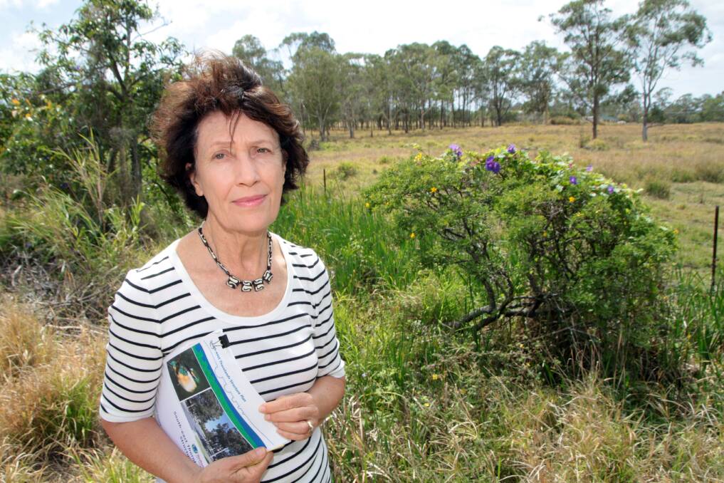 NOVEMBER: Lynn Roberts stands in front of the proposed ' Kinross Estate' land develoment in Thornlands. Photo by Chris McCormack
