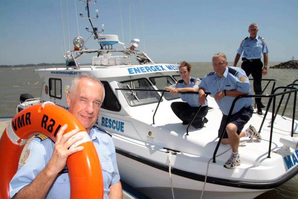 OCTOBER: Volunteer Marine Rescue Raby Bay Commodore Bill Bennett with his volunteer crew. They are reminding boaties to take precautions and be well prepared for all eventualities on the water. Photo by Chris McCormack
