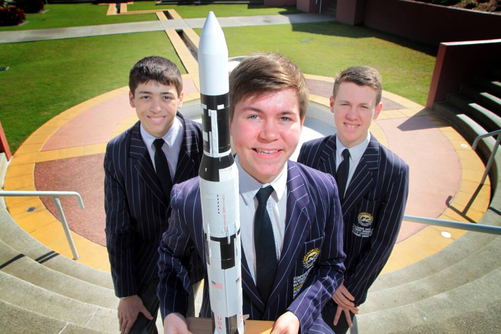 JULY: Sheldon College year 11 students Mark Richardson and Isaac Nankavill and year 10 student Andrew Uscinski, all 15 are off to the Unites States for the International Space Settlement Design Program. Photo by Chris McCormack